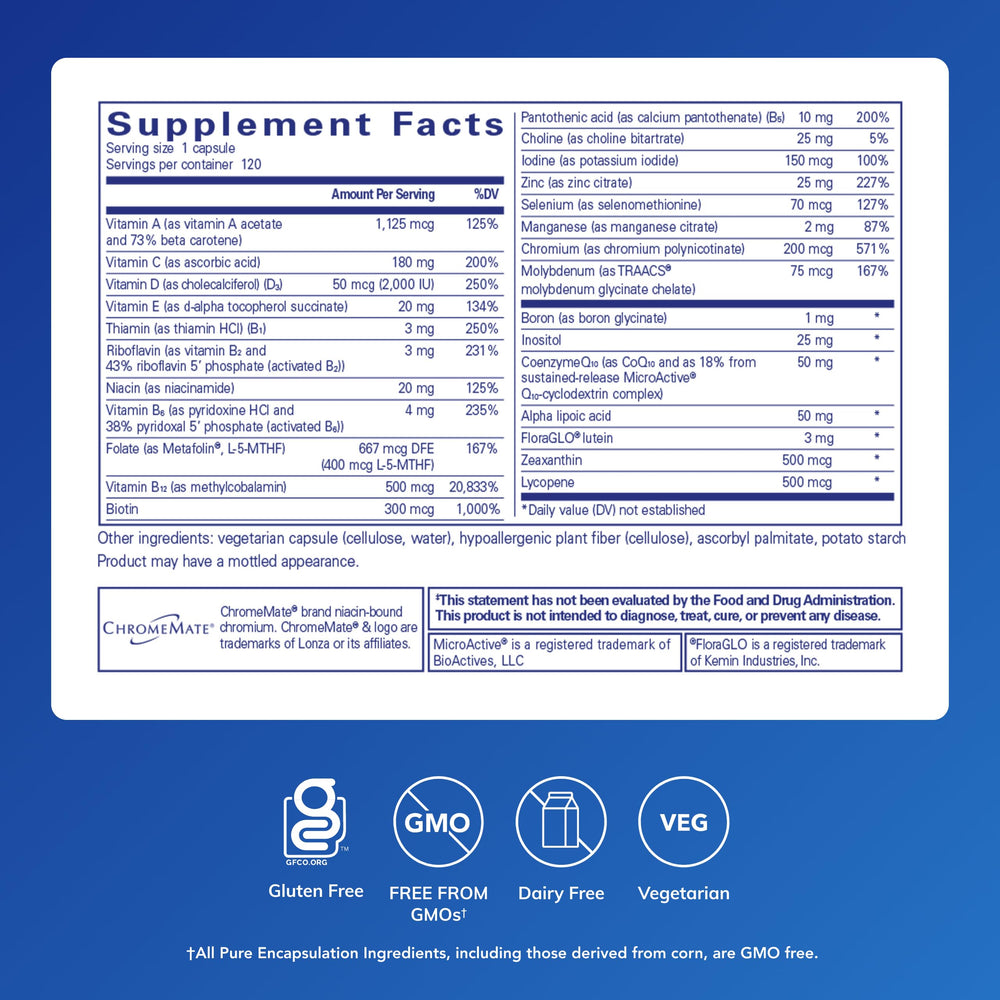 Close-up of Pure Encapsulations O.N.E. capsules for daily nutrition.
