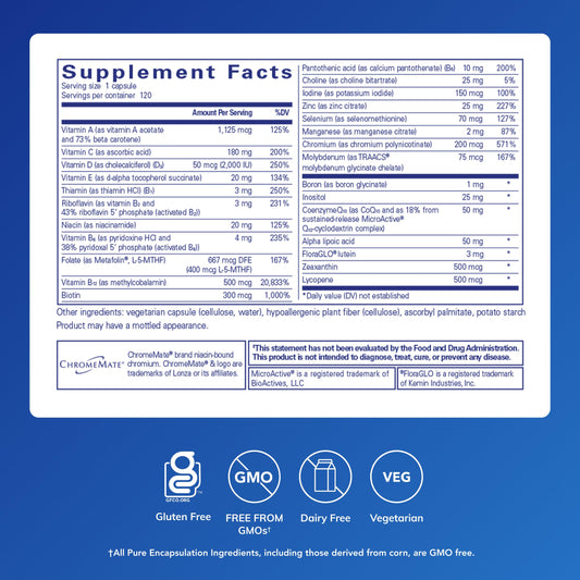 Close-up of Pure Encapsulations O.N.E. capsules for daily nutrition.