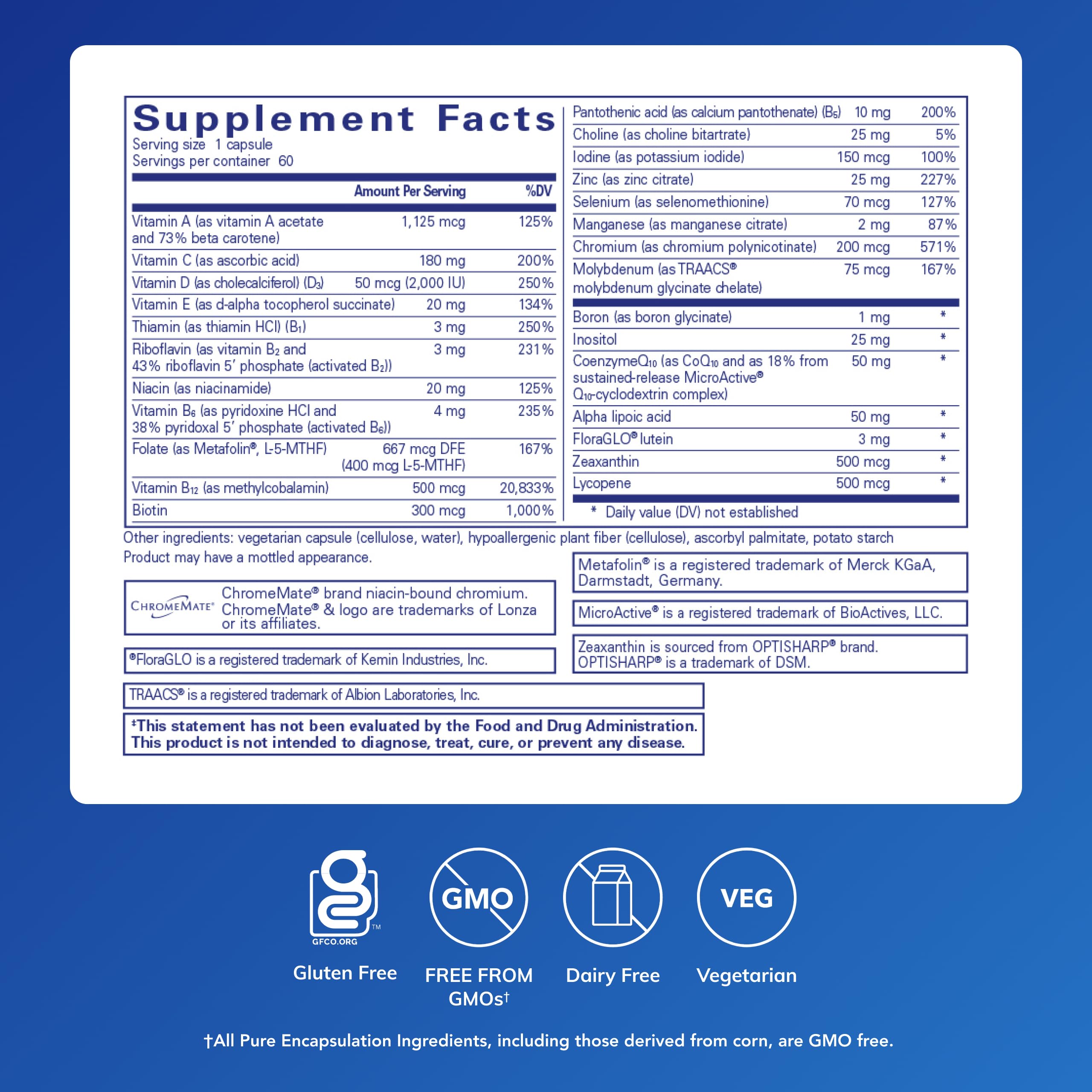 Pure Encapsulations O.N.E. Multivitamin capsules closeup showing small, easy-to-swallow tablets.