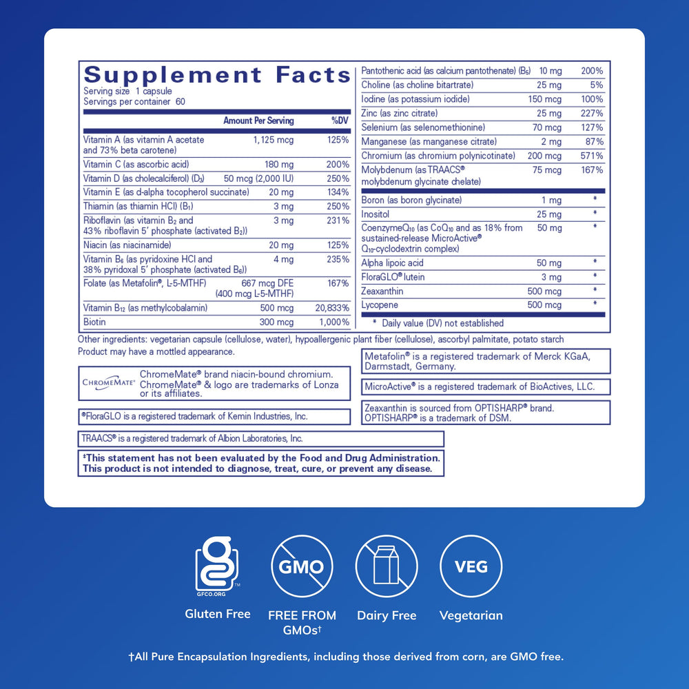 Pure Encapsulations O.N.E. Multivitamin capsules closeup showing small, easy-to-swallow tablets.