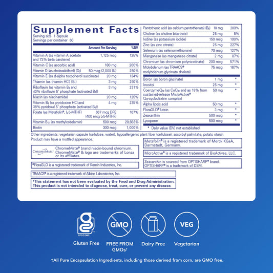 Pure Encapsulations O.N.E. Multivitamin capsules closeup showing small, easy-to-swallow tablets.