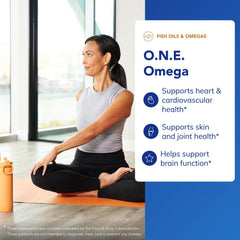 Pure Encapsulations O.N.E. Omega label view; allergen-free, GMO-free formulation with high-purity oil.