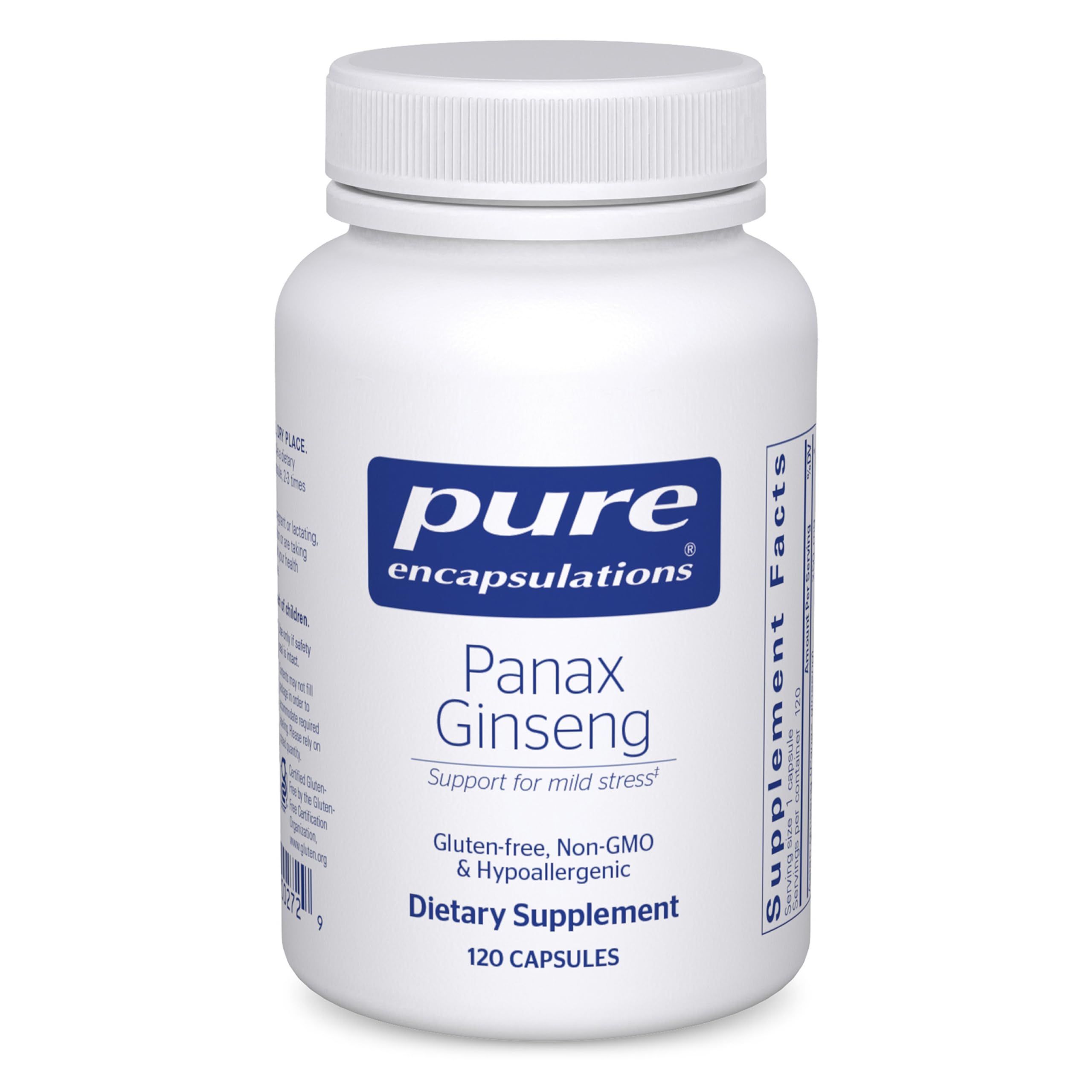 Pure Encapsulations Panax Ginseng bottle front view for occasional stress support