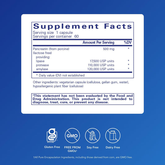 Pure Encapsulations Pancreatic Enzyme Formula capsules closeup, highlighting digestive enzymes.