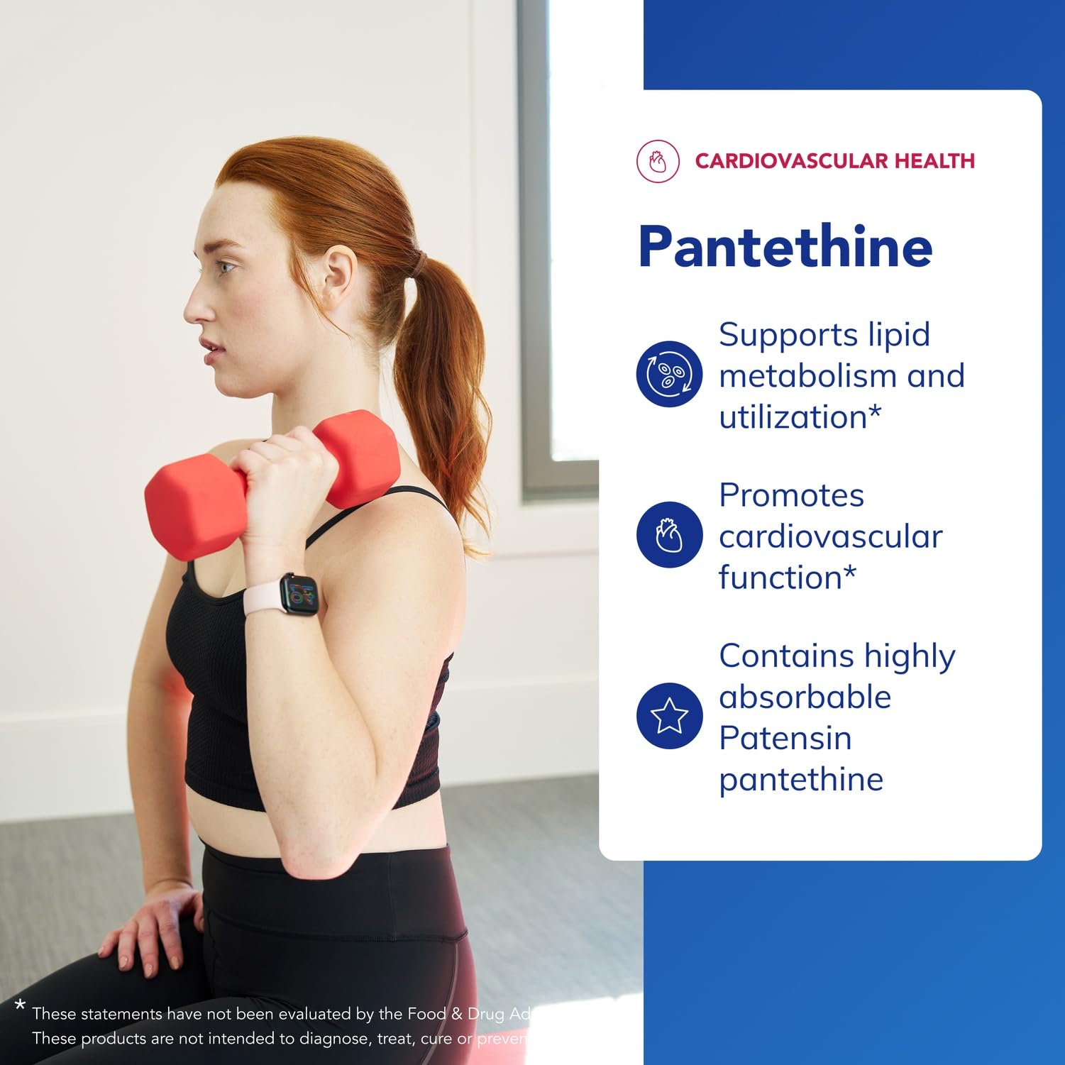Pure Encapsulations Pantethine bottle label highlights allergen-free ingredients.