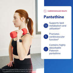 Pure Encapsulations Pantethine bottle label highlights allergen-free ingredients.