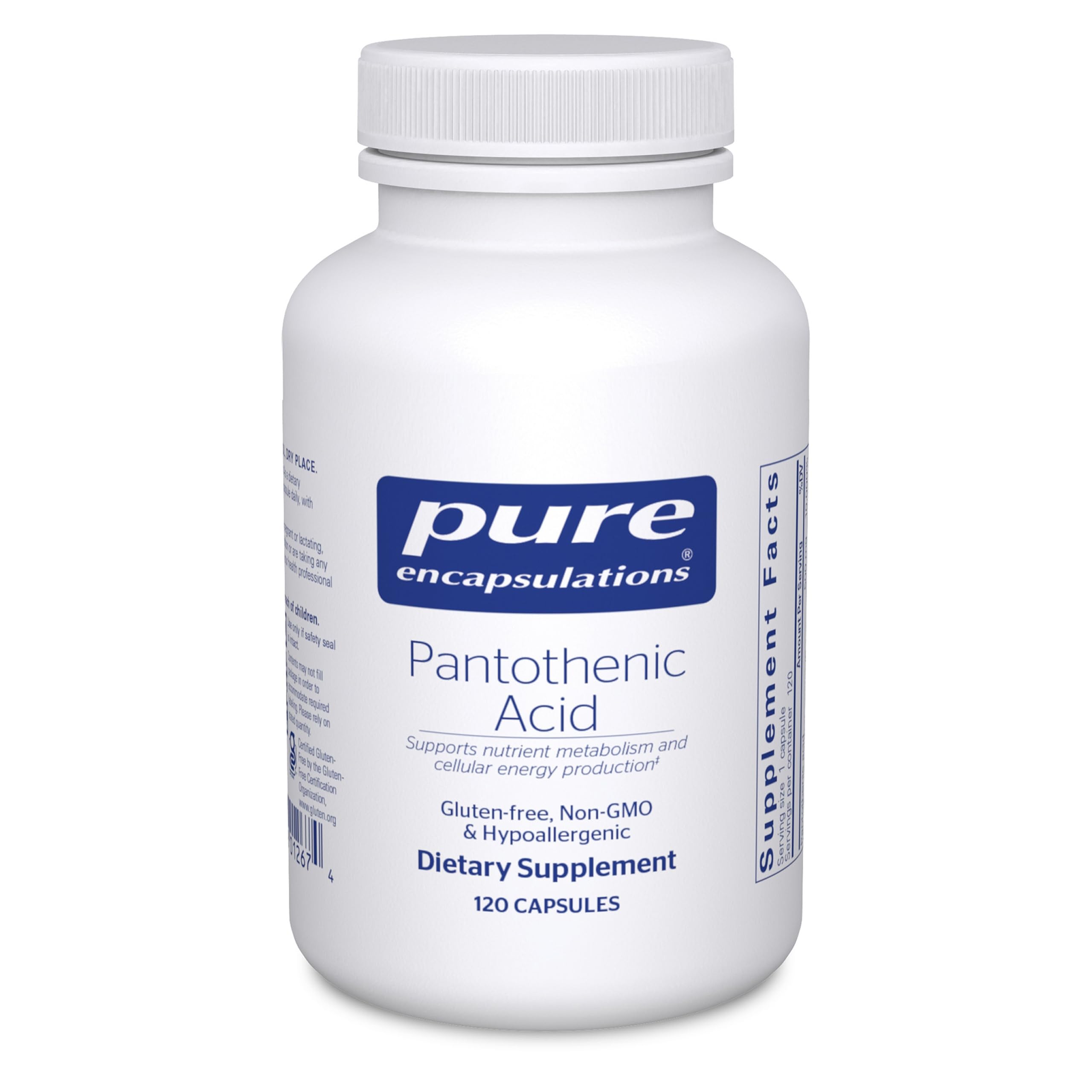 Pure Encapsulations Pantothenic Acid bottle supports daily cellular energy and metabolism.