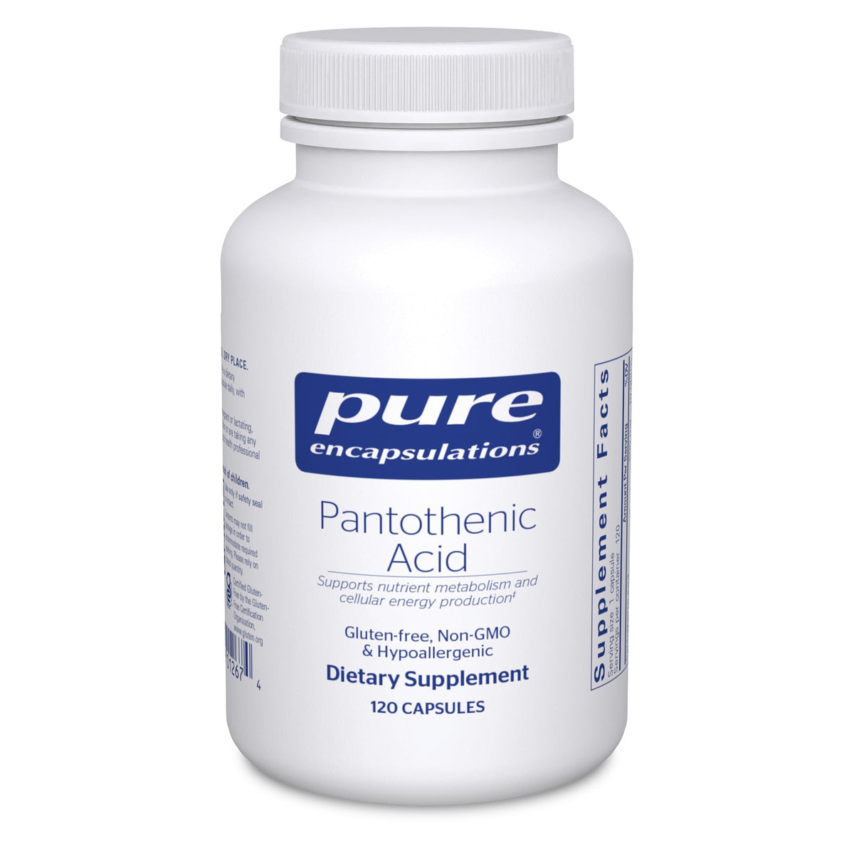Pure Encapsulations Pantothenic Acid bottle supports daily cellular energy and metabolism.