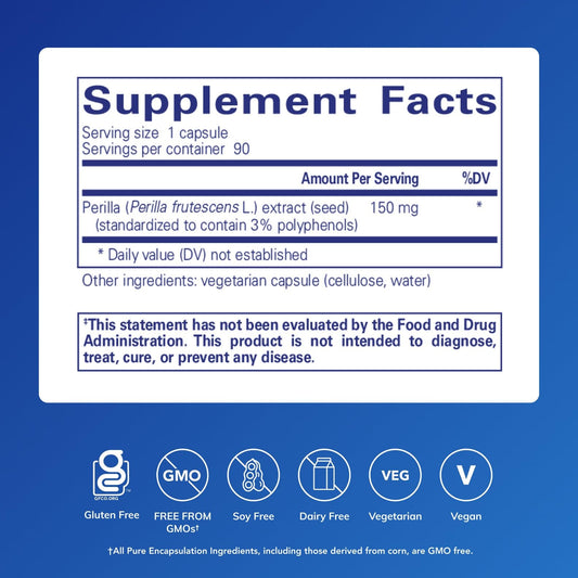 Pure Encapsulations Perilla Extract capsules close-up highlighting polyphenols.