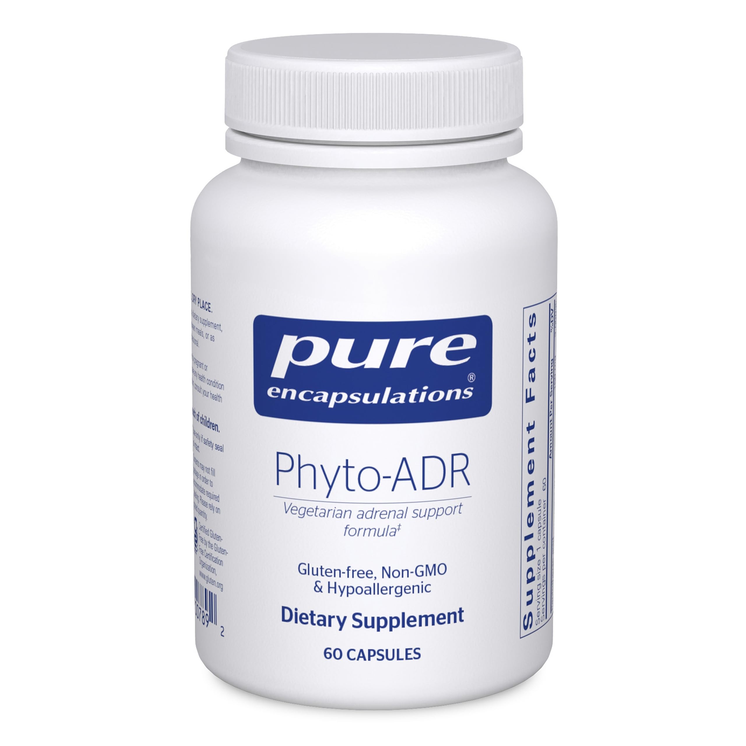 Pure Encapsulations Phyto-ADR bottle with plant-based adrenal support capsules.
