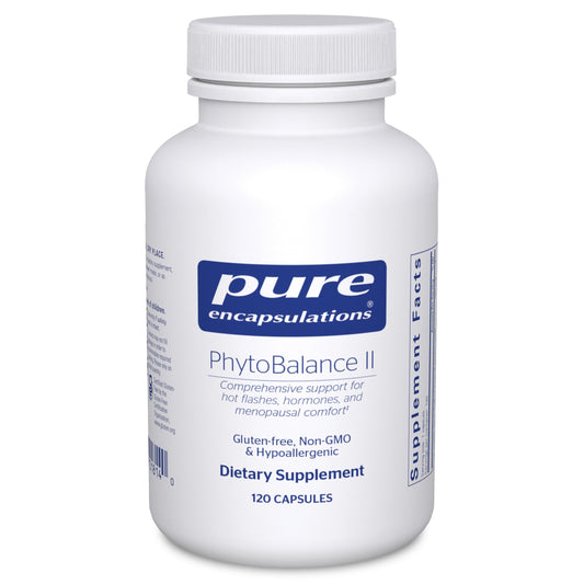 Pure Encapsulations PhytoBalance II bottle front signaling menopause support for daily comfort.