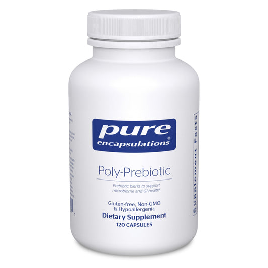 Pure Encapsulations Poly-Prebiotic bottle for potential gut support.