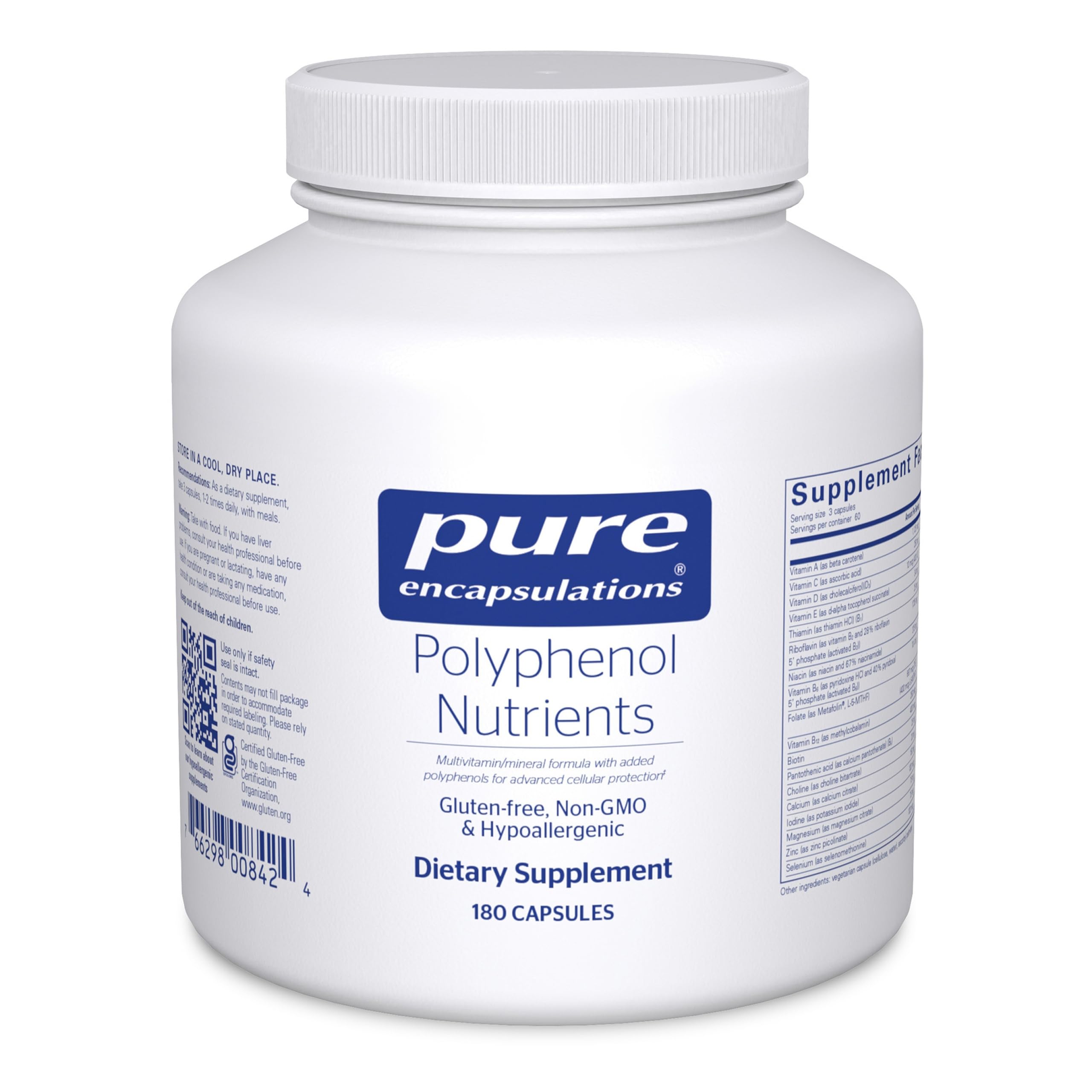Pure Encapsulations Polyphenol Nutrients bottle showing complete supplement packaging for wellness