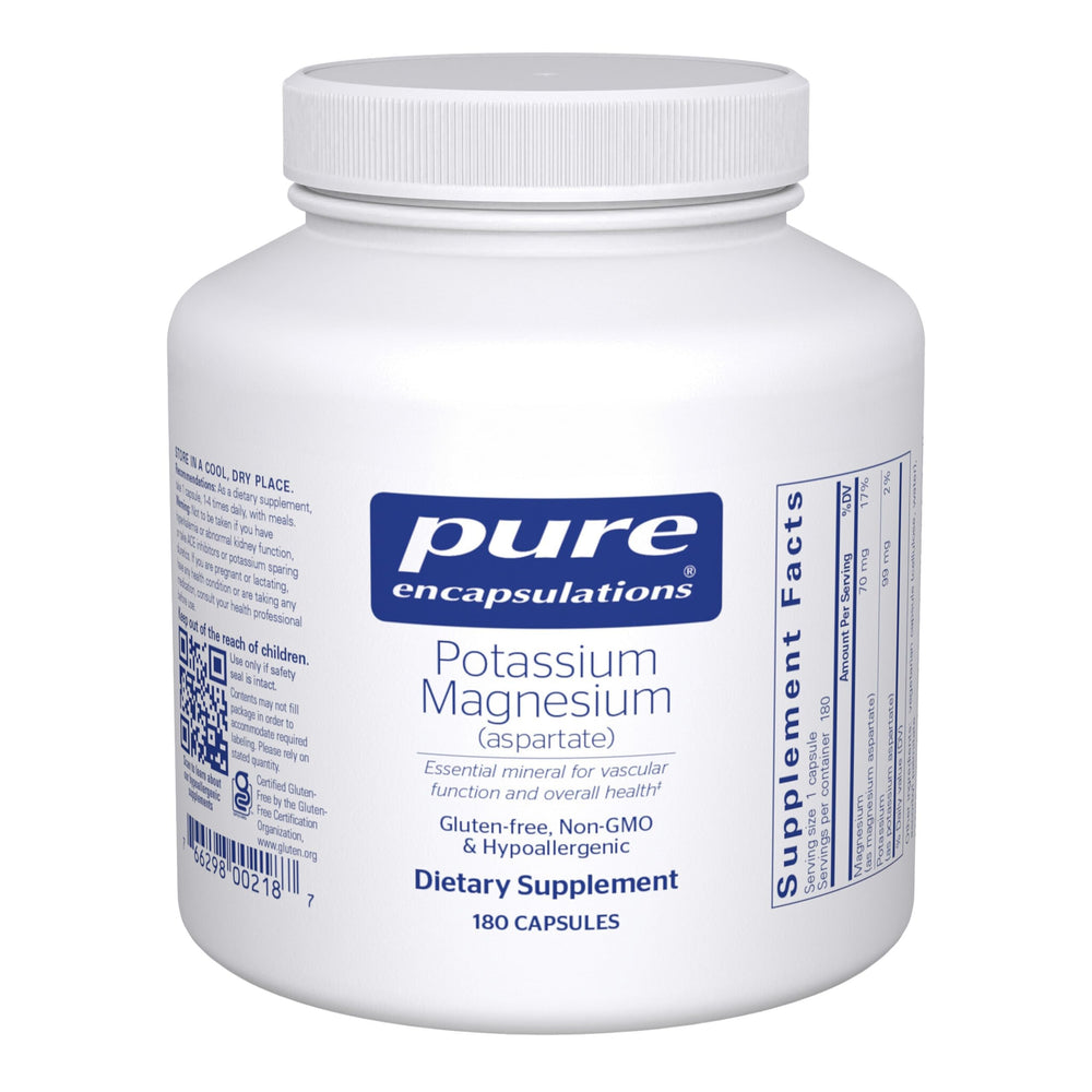 Pure Encapsulations Potassium Magnesium aspartate bottle showing product for heart and muscle support