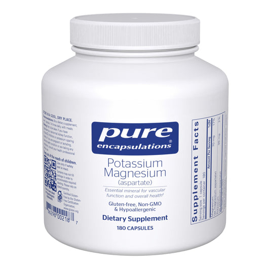 Pure Encapsulations Potassium Magnesium aspartate bottle showing product for heart and muscle support