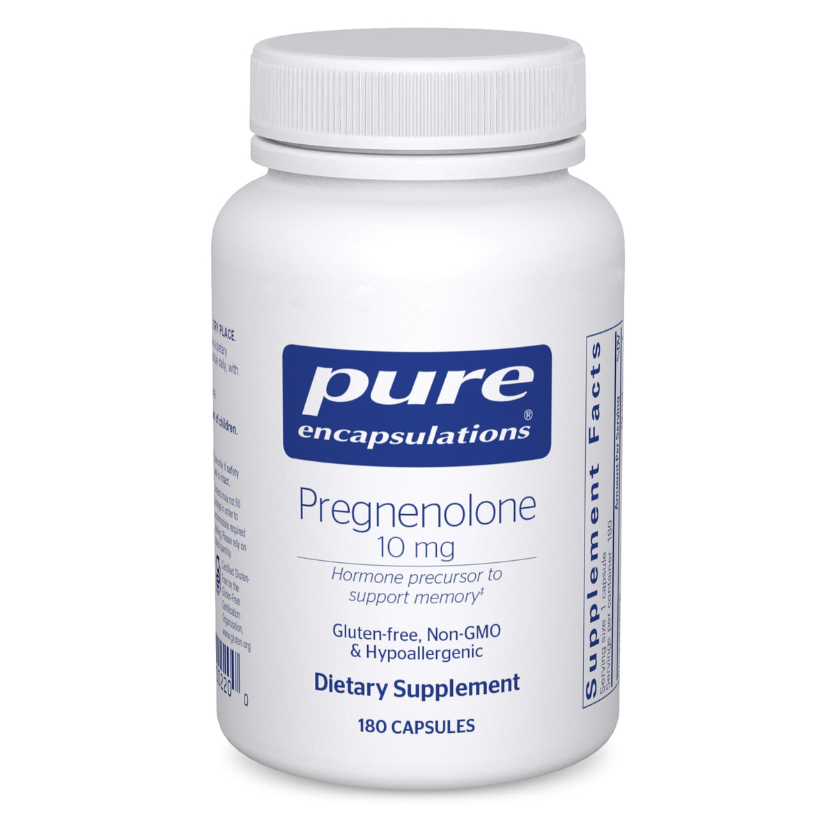 Pure Encapsulations Pregnenolone 10 mg bottle on a clean desk for memory support