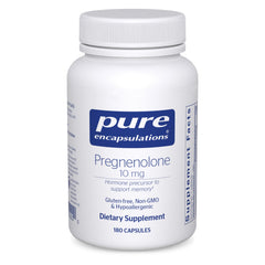 Pure Encapsulations Pregnenolone 10 mg bottle on a clean desk for memory support