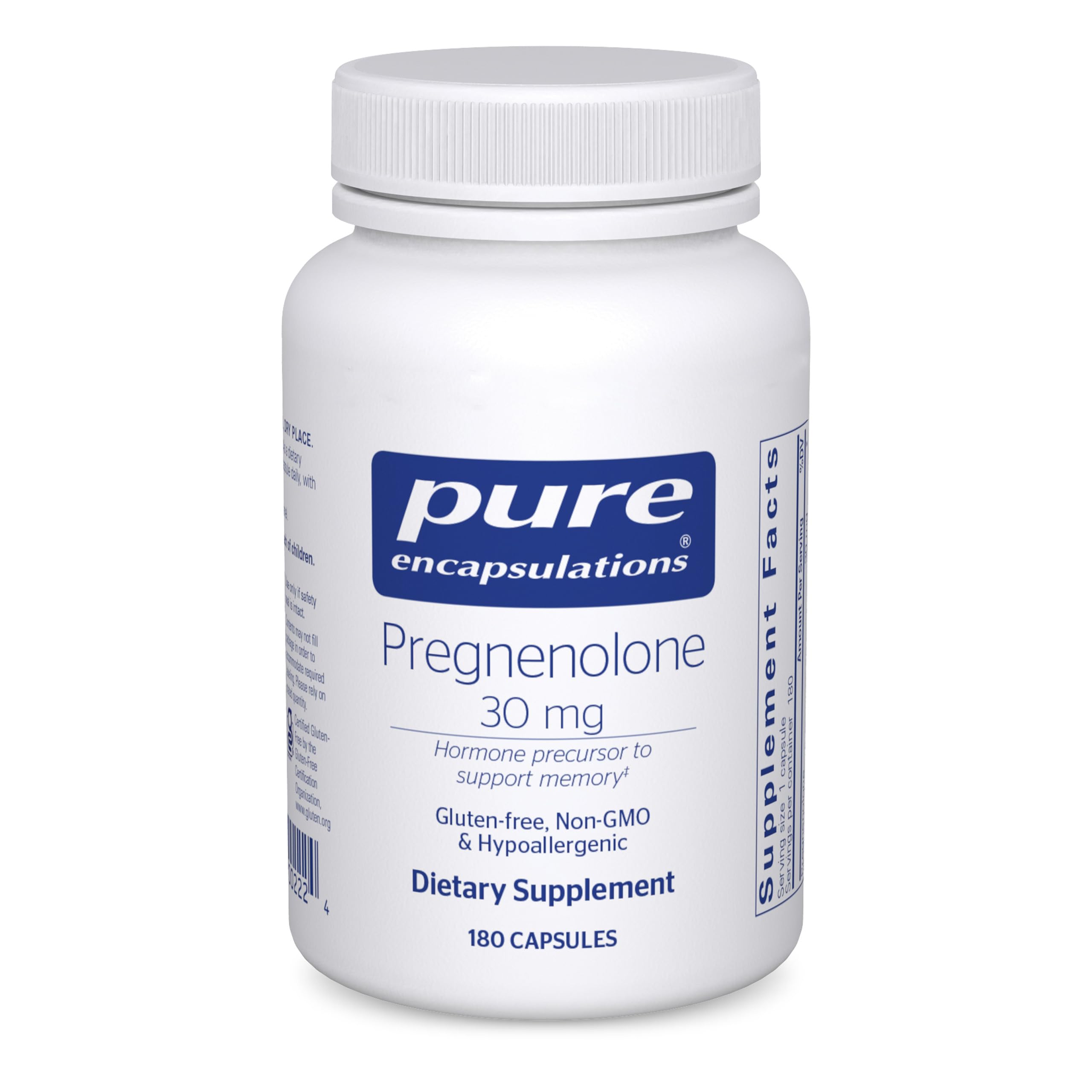 Pure Encapsulations Pregnenolone 30 mg bottle showcases a clean daily-use design