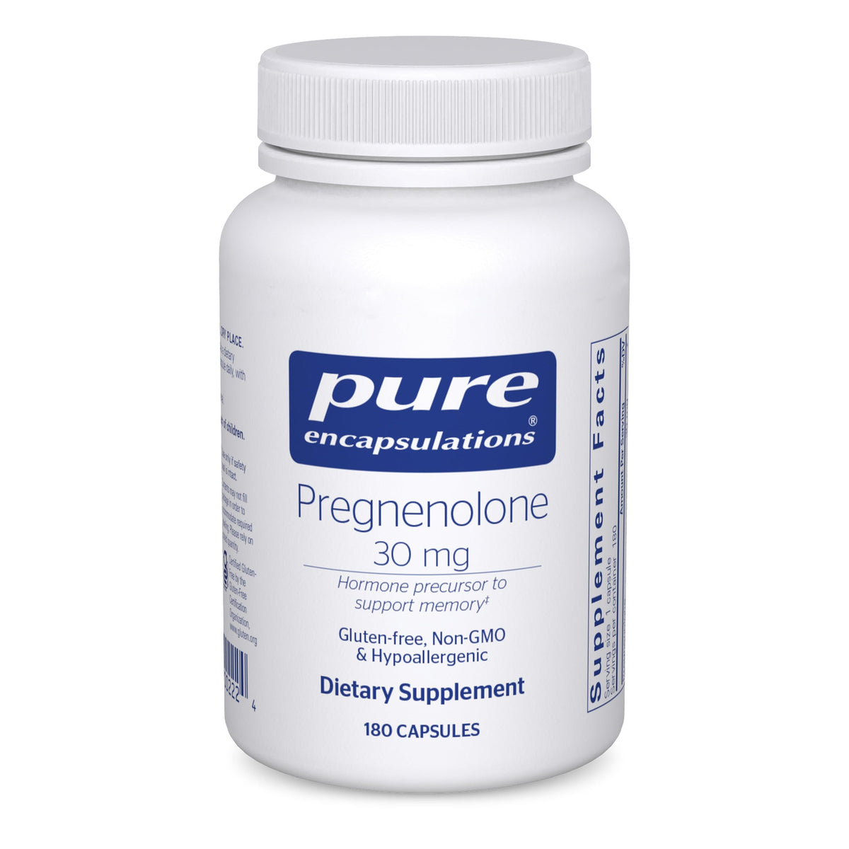 Pure Encapsulations Pregnenolone 30 mg bottle showcases a clean daily-use design