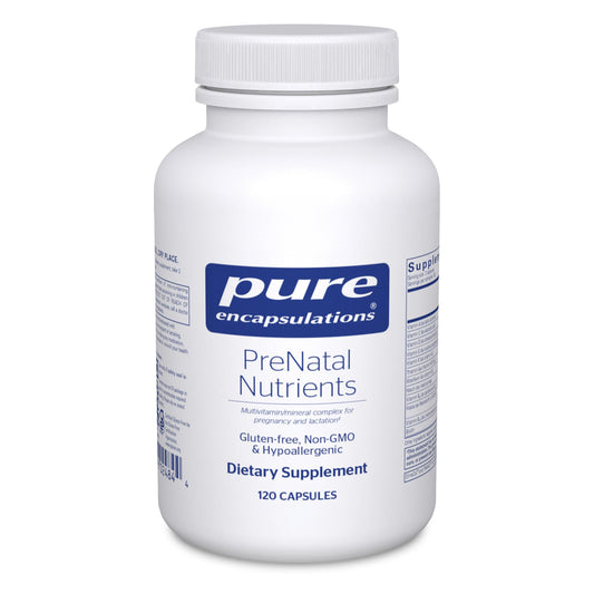 Pure Encapsulations Prenatal Nutrients bottle for comprehensive pregnancy nutrition.
