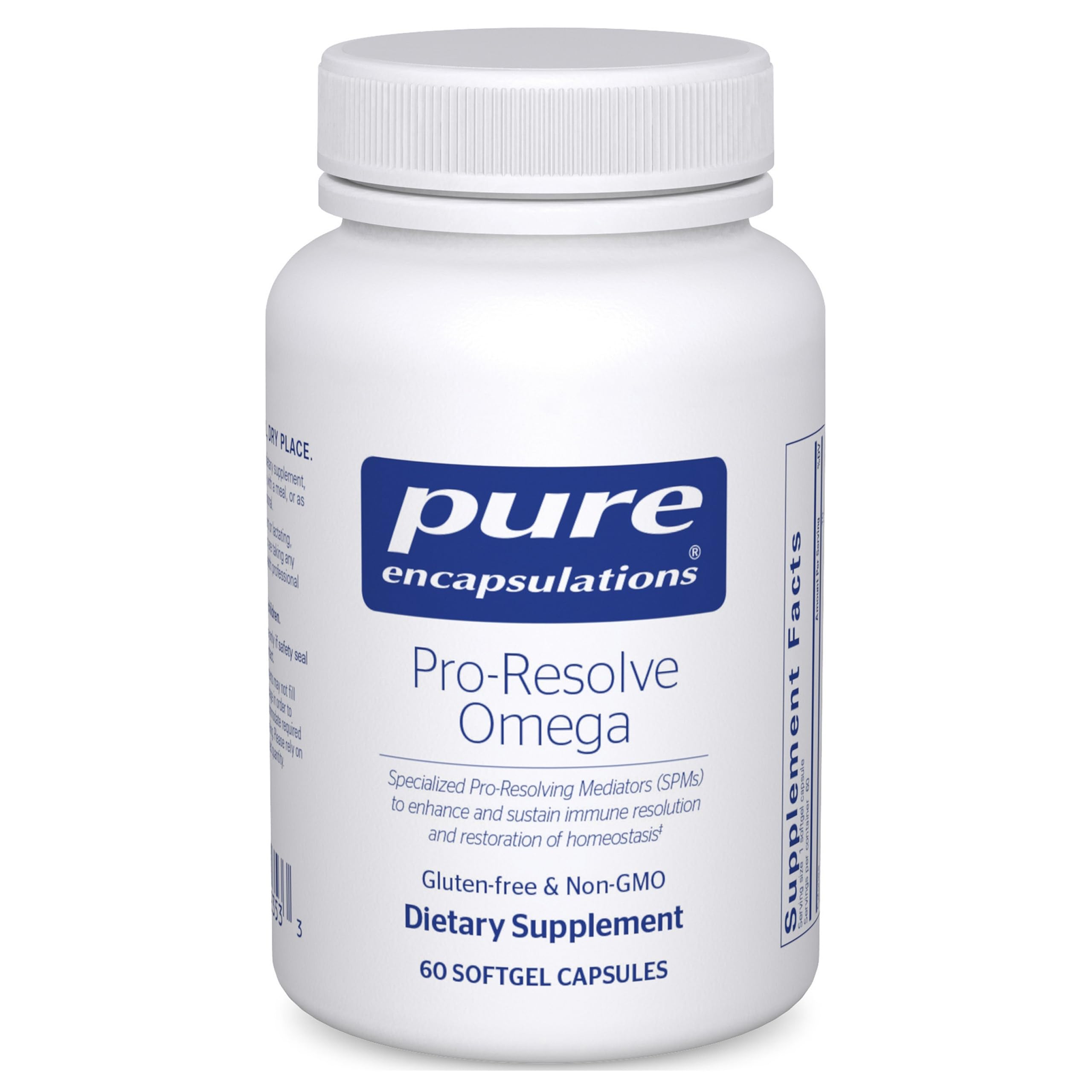 Pure Encapsulations Pro-Resolve Omega bottle front with capsules for daily immune and heart support