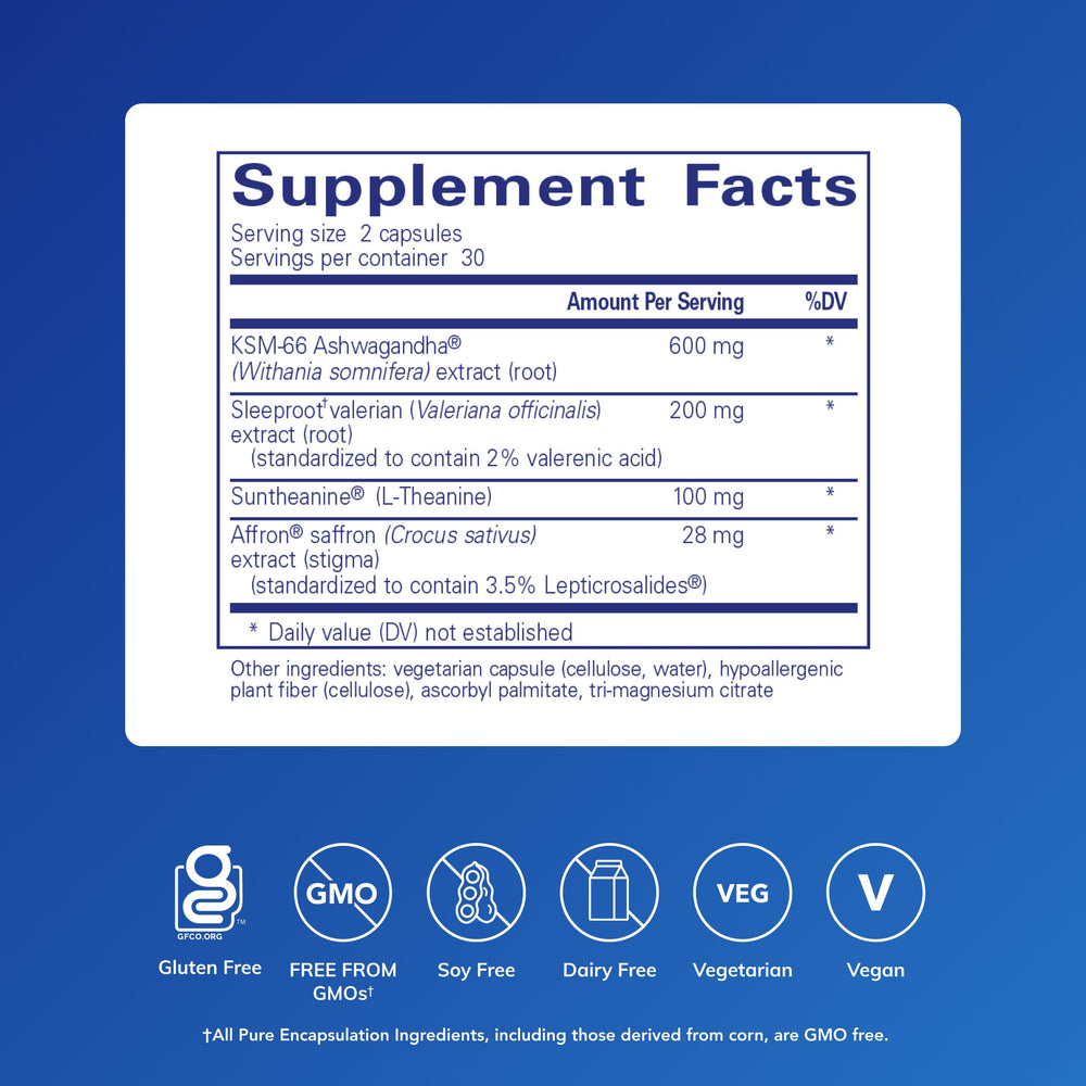 Pure Sleep capsules closeup highlighting melatonin-free formula for relaxation