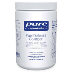 Pure Encapsulations PureDefense Collagen with Bone Broth pours into a mug for savory daily nourishment.
