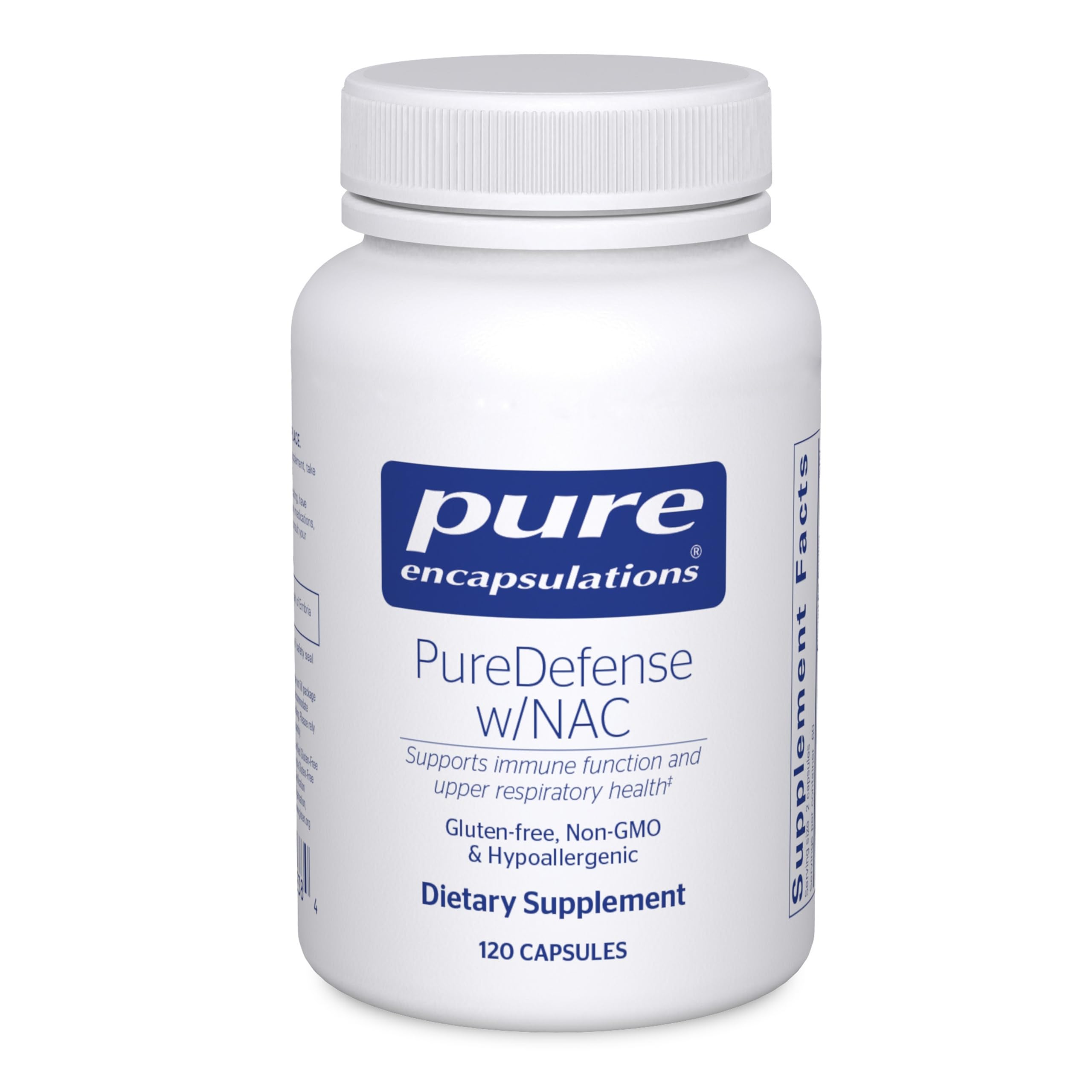 Pure Encapsulations PureDefense with NAC bottle front—potential immune support and upper respiratory health benefits.