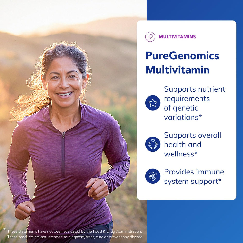PureGenomics Multivitamin capsules in bottle highlight hypoallergenic formulation