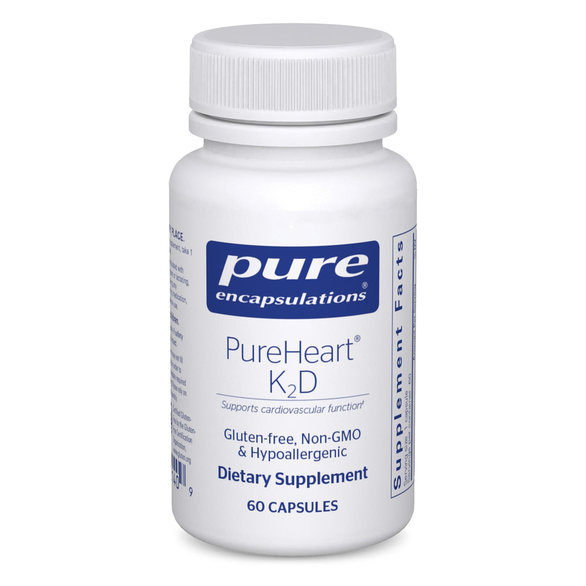 Pure Encapsulations PureHeart K2D bottle front for heart health support.