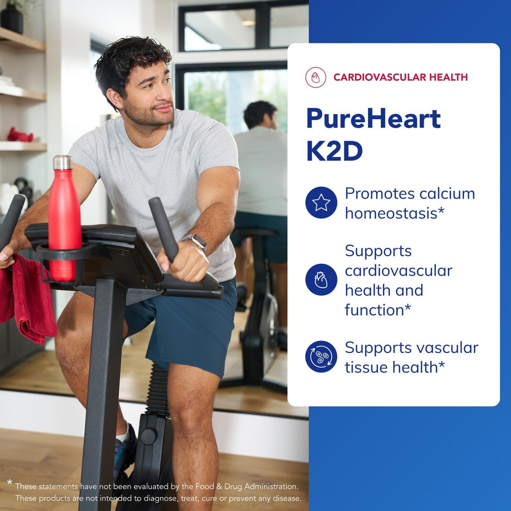 Side view of PureHeart K2D bottle on a clean surface.