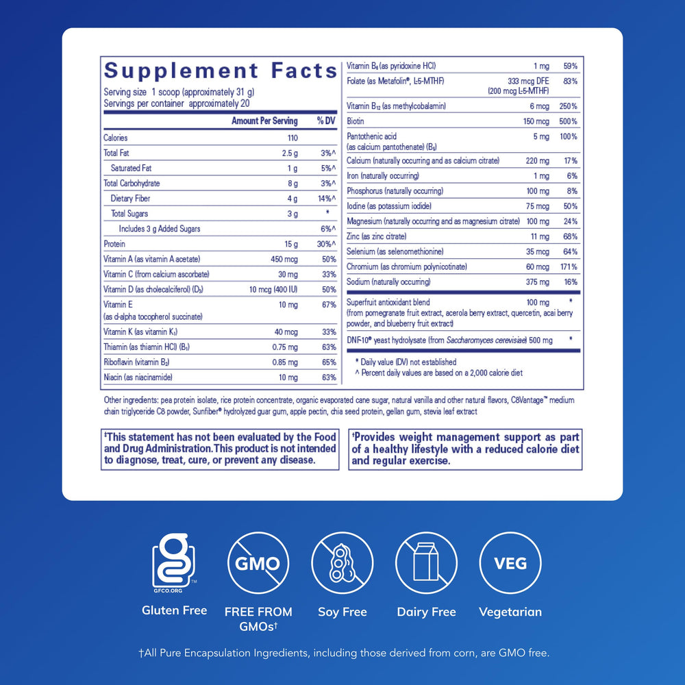 Pure Encapsulations PureLean Protein shake poured for on-the-go nutrition.
