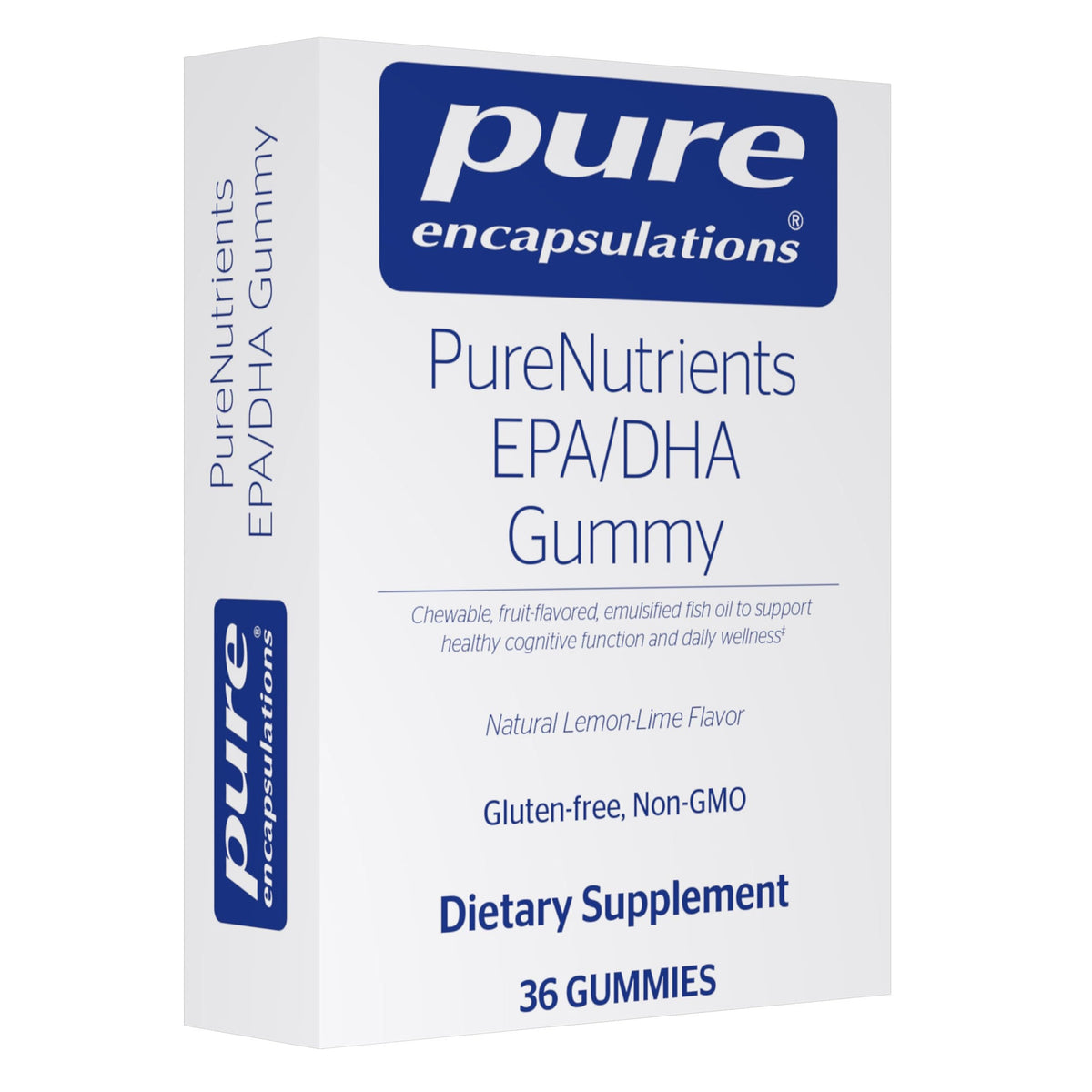 Pure Encapsulations PureNutrients EPA/DHA gummy bottle showcasing daily wellness potential.