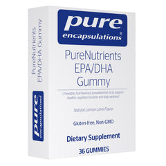 Pure Encapsulations PureNutrients EPA/DHA gummy bottle showcasing daily wellness potential.
