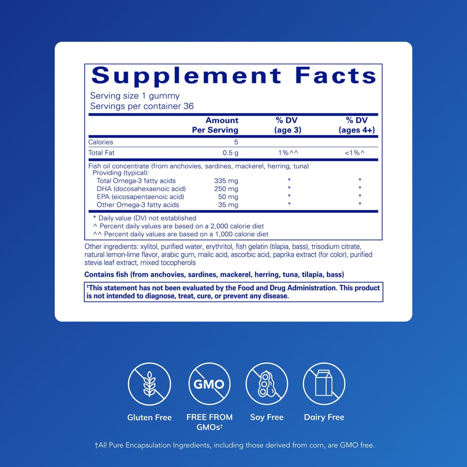 Pure Encapsulations PureNutrients EPA/DHA gummies in lemon-lime for convenient cognitive support.