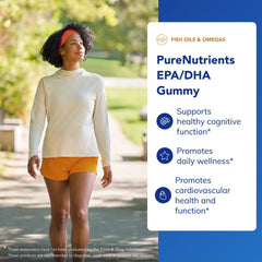 Pure Encapsulations PureNutrients EPA/DHA gummy label closeup emphasizing clean ingredients.