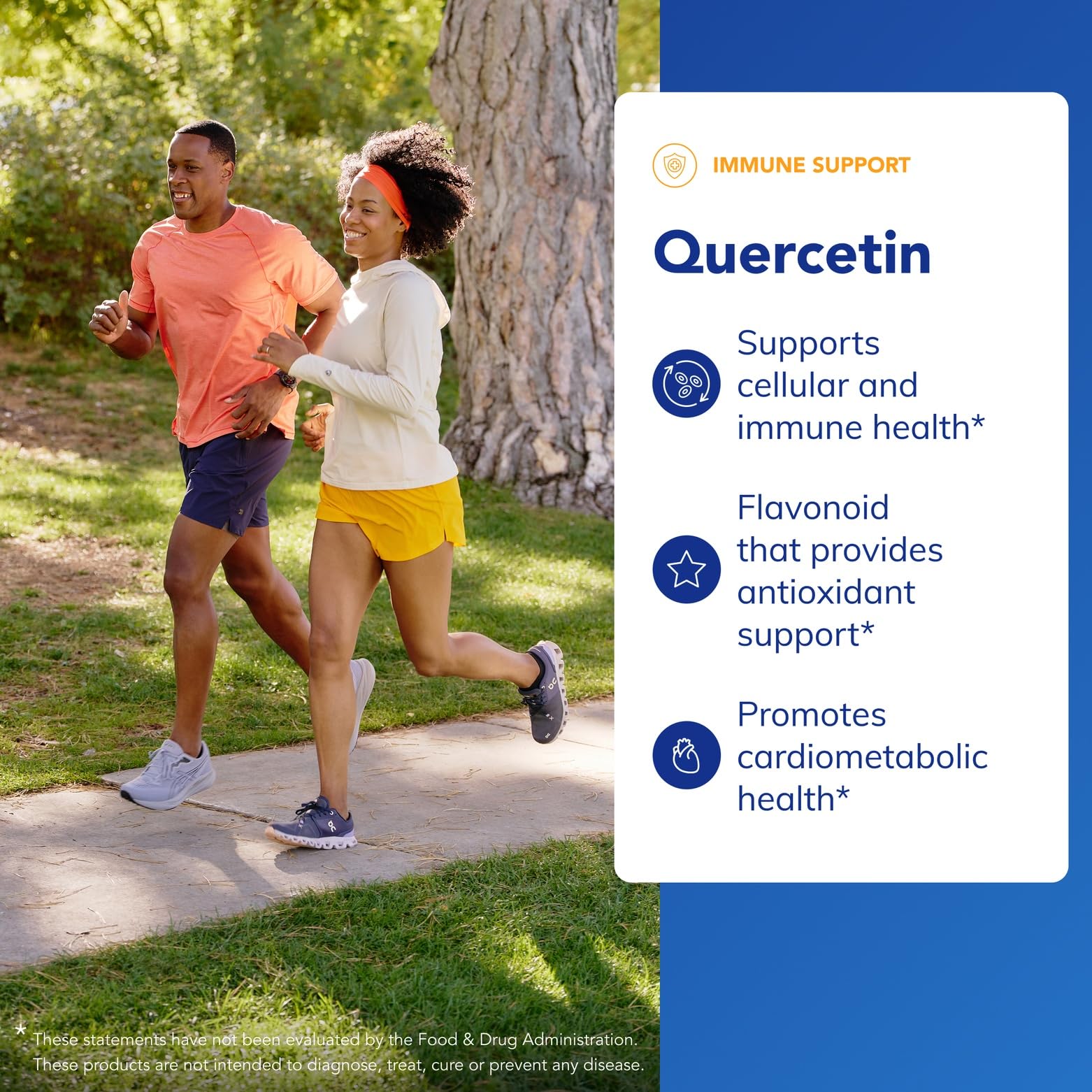 Quercetin label closeup highlights clean, allergen-free formulation.