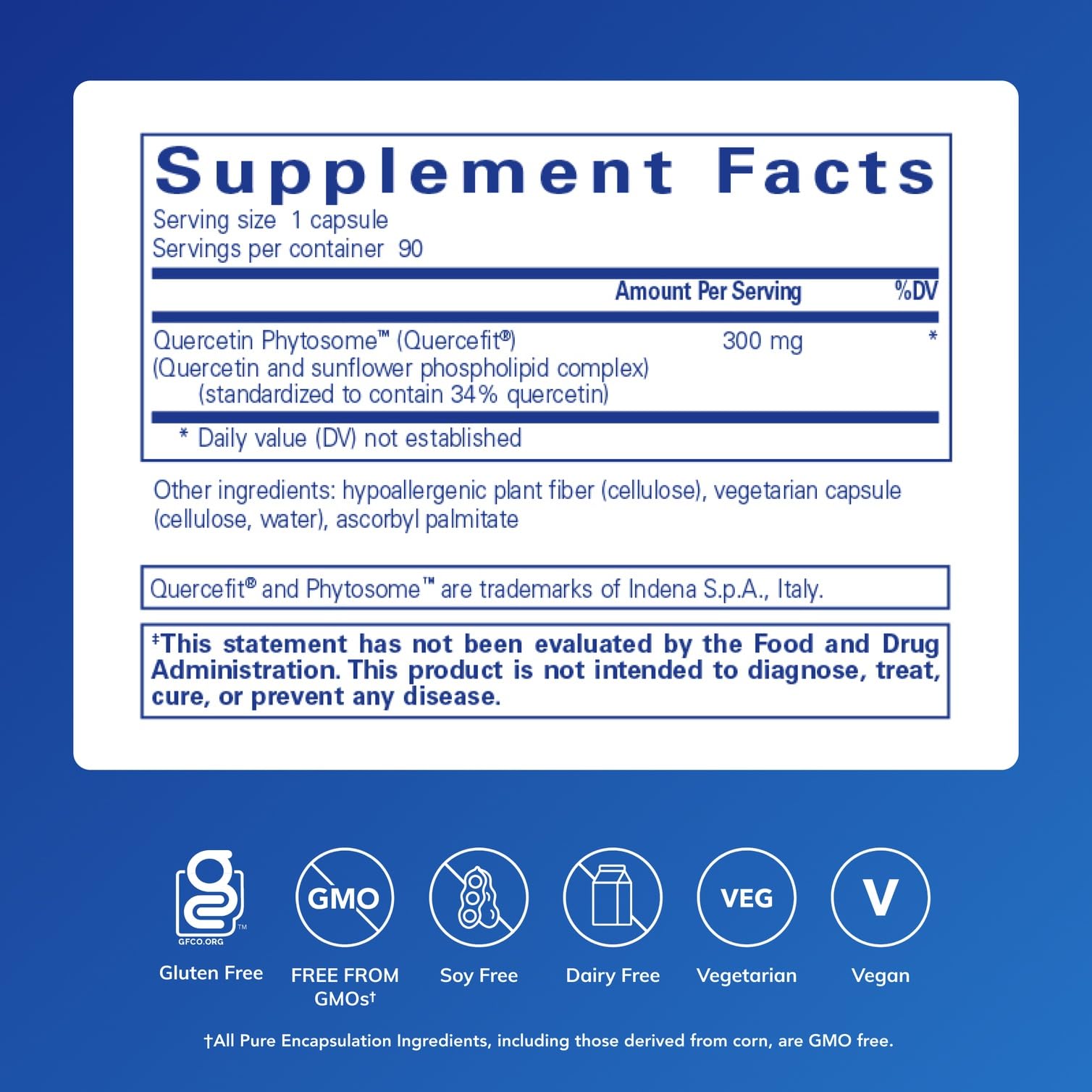Pure Encapsulations Quercetin UltraSorb bottle back shows purity-focused ingredients.