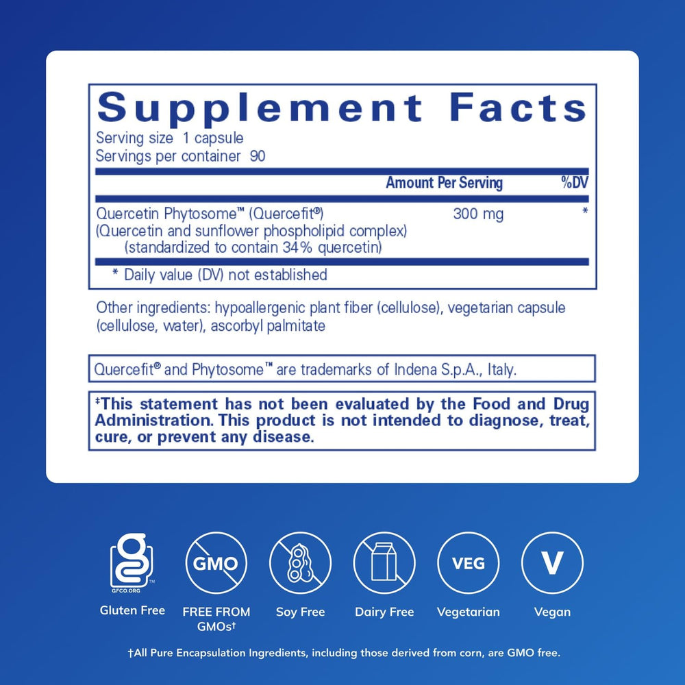 Pure Encapsulations Quercetin UltraSorb bottle back shows purity-focused ingredients.