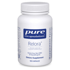 Pure Encapsulations Relora bottle front highlighting stress support in a clean supplement package