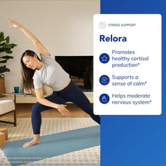 Pure Encapsulations Relora bottle on a shelf conveys hypoallergenic formulation for sensitive lifestyles