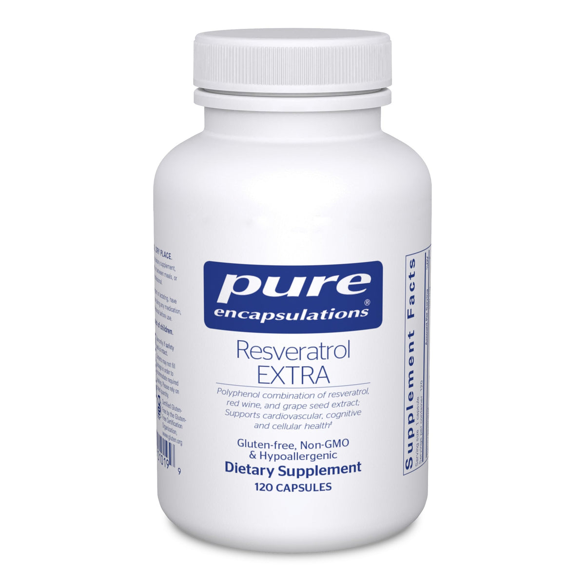Pure Encapsulations Resveratrol EXTRA bottle for antioxidant support and daily use.