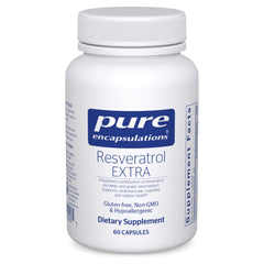 Pure Encapsulations Resveratrol EXTRA bottle displaying 60 capsules