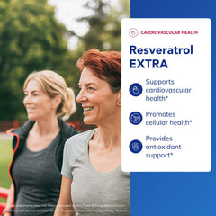 Pure Encapsulations Resveratrol EXTRA label details non-GMO and gluten-free formula.