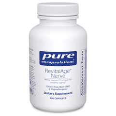 Pure Encapsulations Revita-Age Nerve bottle on white, highlighting nerve support for daily comfort.