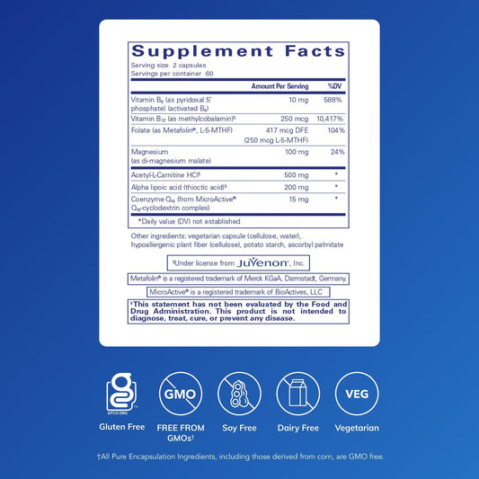 Pure Encapsulations Revita-Age Nerve capsules close-up, illustrating high-purity hypoallergenic supplement form for daily nerve support.