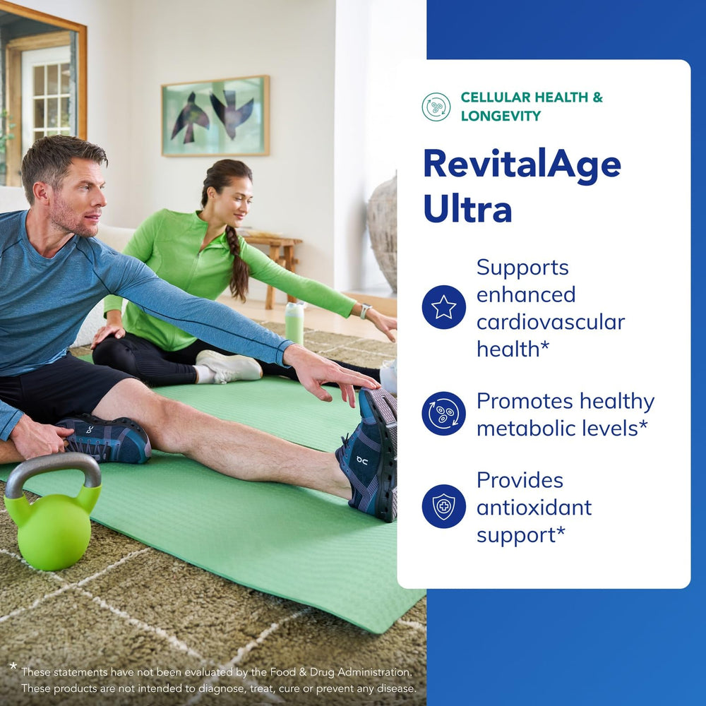 Pure Encapsulations RevitalAge Ultra 90s capsules being poured for easy daily antioxidant support