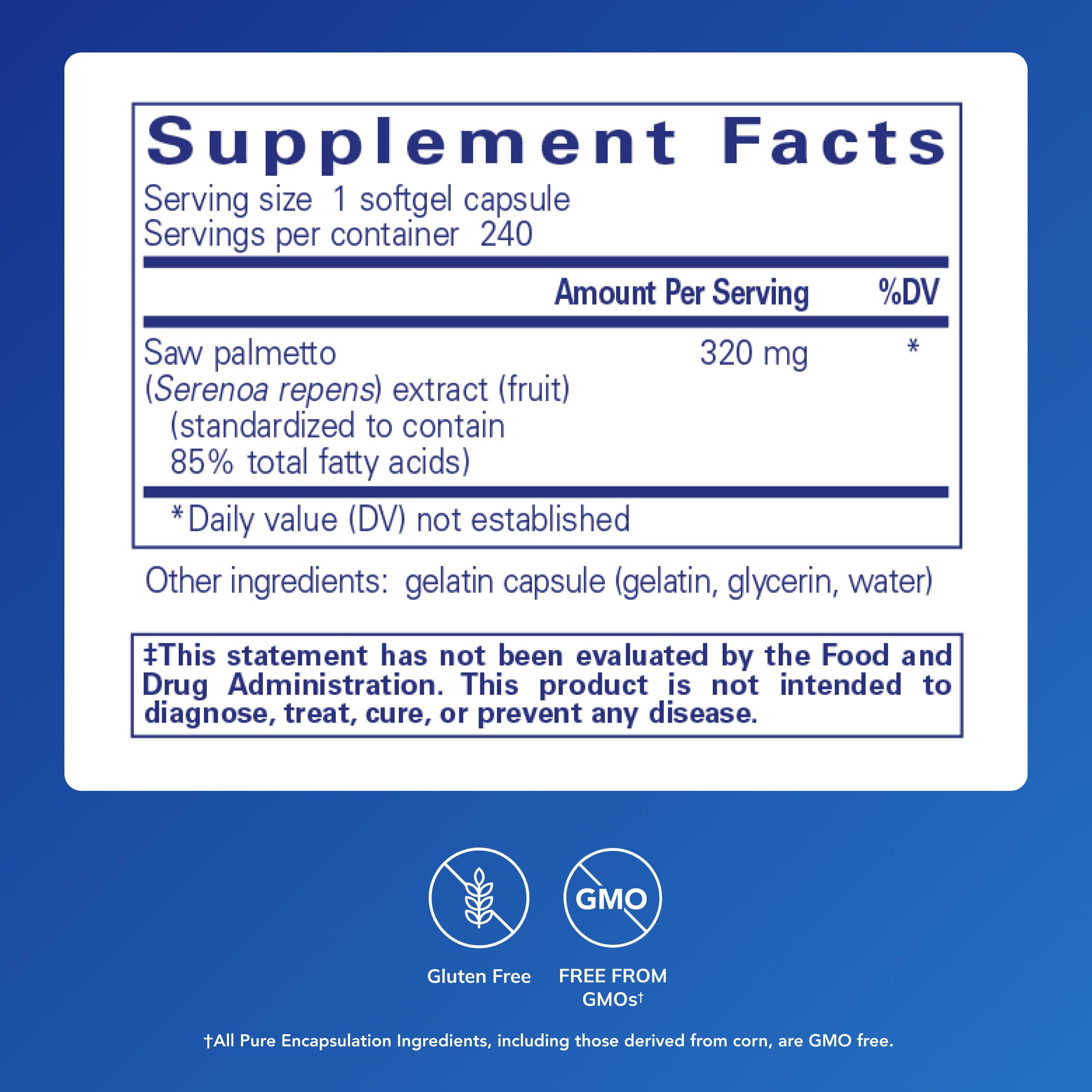 Saw Palmetto 320 softgel capsules by Pure Encapsulations