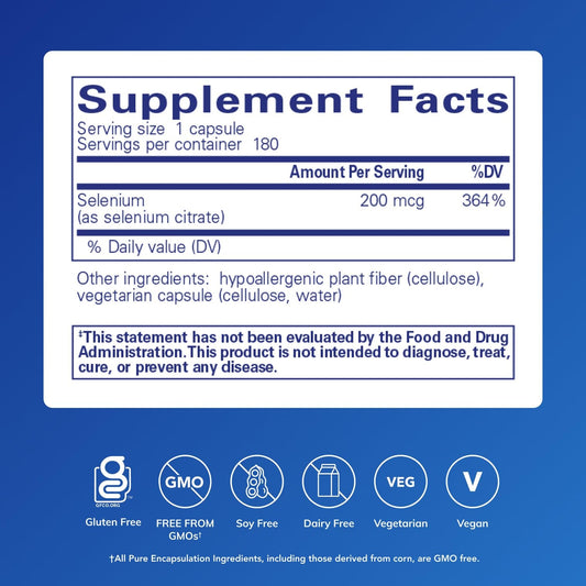 Pure Encapsulations Selenium (Citrate) capsules close-up—easy daily use.