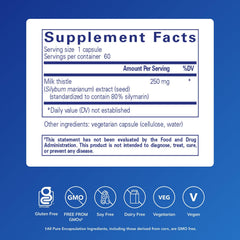 Pure Encapsulations Silymarin label highlights non-GMO and allergen-free ingredients